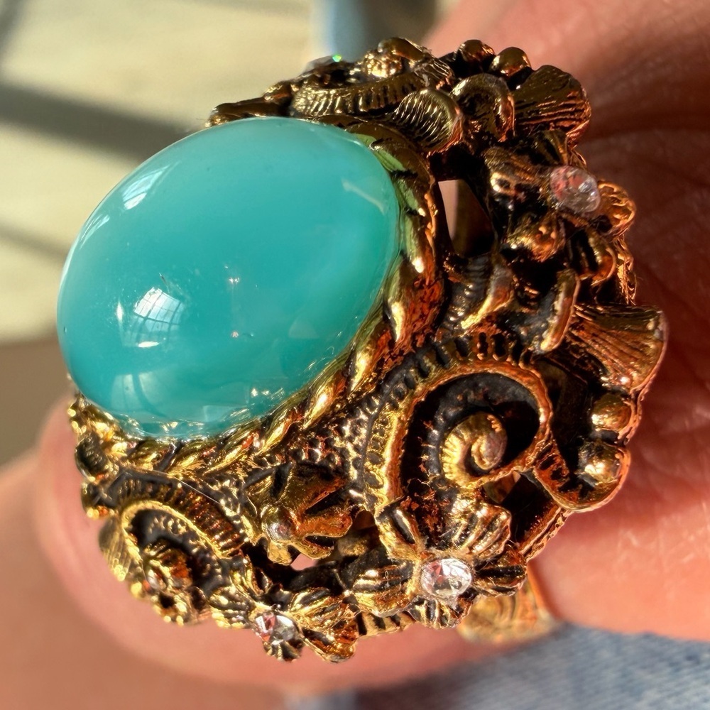 Sarah Cov 1971 Aqua Treasure moon glow glass ring - Picture 6 of 16